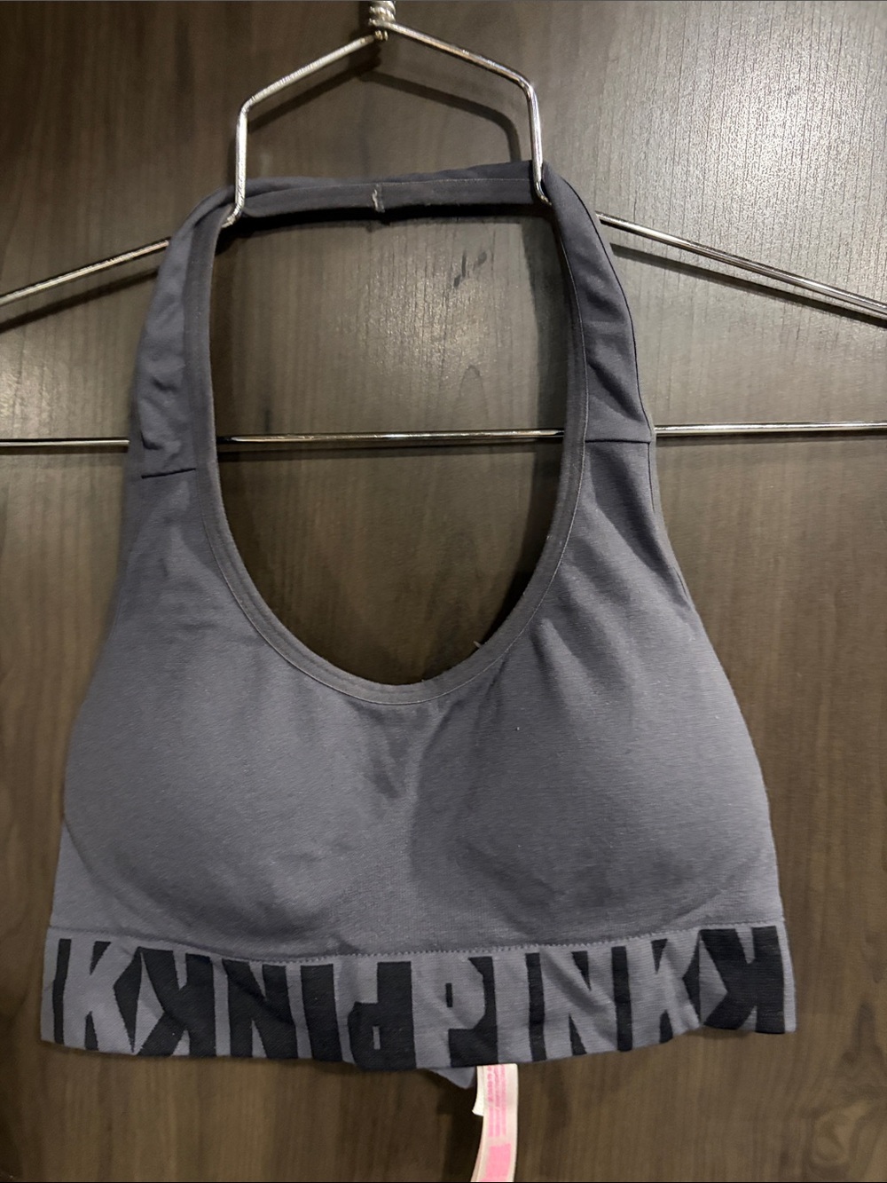 PINK Victoria's Secret Charcoal Gray Seamless Halter Sports Bra